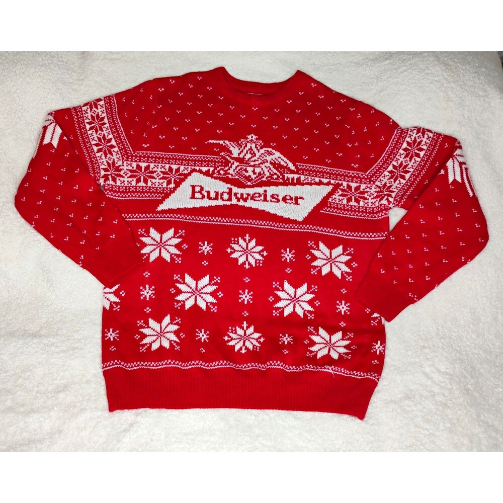 Budweiser Ugly Christmas Sweater Adult X-Large Red Holiday Beer Logo